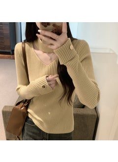 Autumn Winterhalter V-Neck Knitted Top Sensible Niche Base Sweater Inner Stylish Womens Pullover New Arrival Milk tea color [skin-friendly and comfortable style]