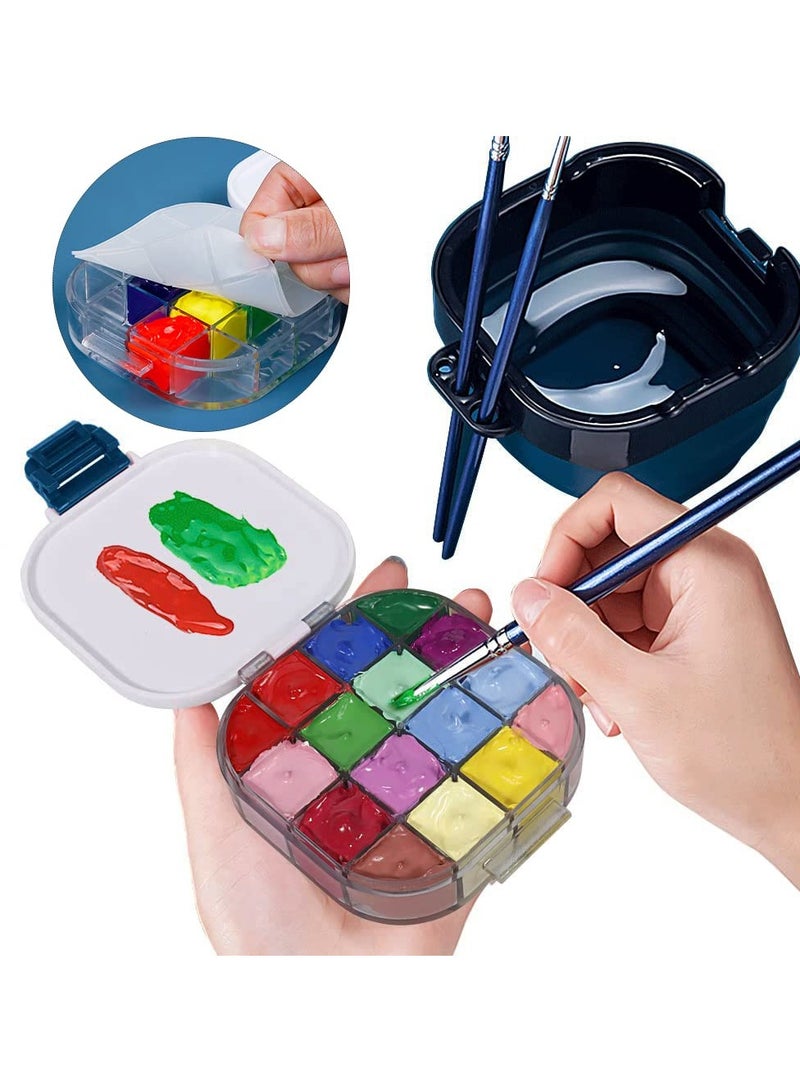 SYOSI Paint Brush Cleaner with Palette, Airtight Palette Portable Paint Brush Cleaner with Strap Paint Tray for Acrylic Watercolor Water-Based Paints - Image 1