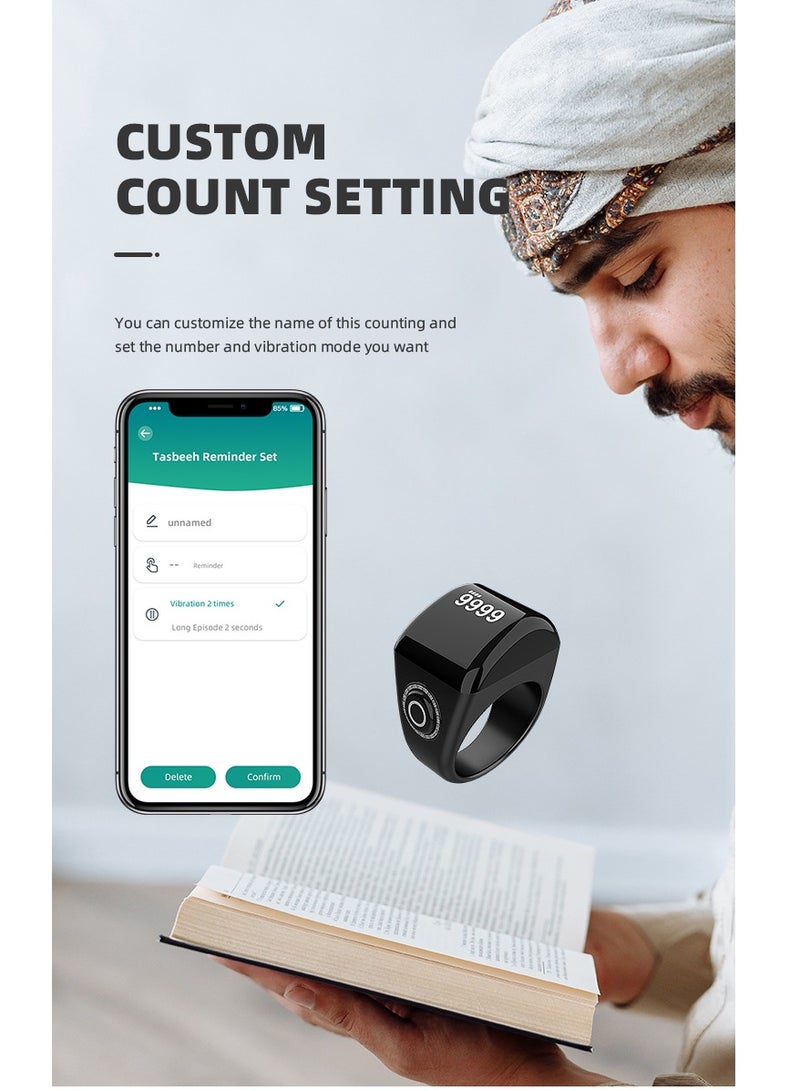 Smart Tasbih Zikr Ring 22mm, Muslim Digital Prayer Ring, OLED Display, Tasbih Counter, Wearable Technology, Waterproof, USB Rechargeable