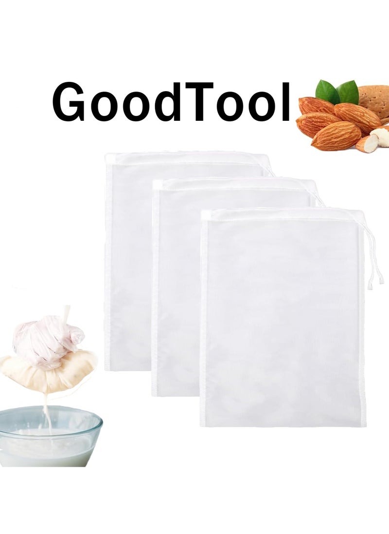 GoodTool 3 Pcs Food Grade Soy Milk Filter Bags Filter Bag Reusable for Home Brewing Nut Milk, Juice Cheesecloth Yogurt 200 Micron 20*30CM  - Image 1