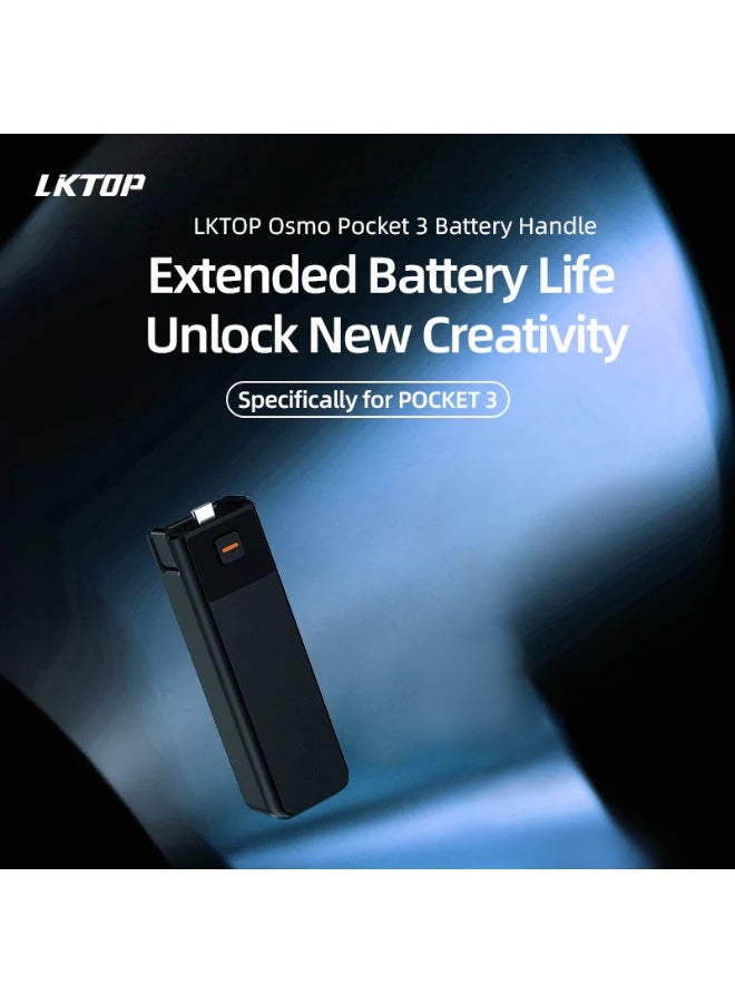 LKTOP مقبض بطارية Pocket 3 مع حامل ثلاثي القوائم، شحن سريع 22.5 واط، بطارية مدمجة بسعة 5000 مللي أمبير، خيط 1/4" محجوز - Image 2