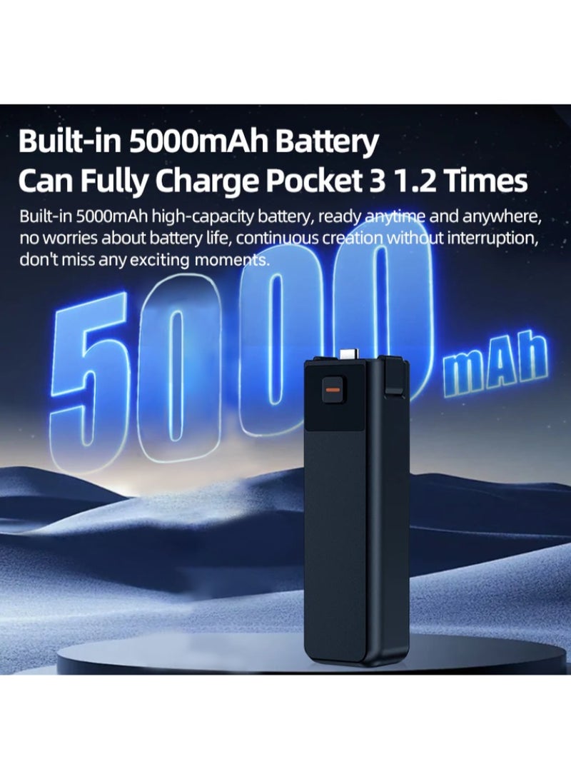 LKTOP مقبض بطارية Pocket 3 مع حامل ثلاثي القوائم، شحن سريع 22.5 واط، بطارية مدمجة بسعة 5000 مللي أمبير، خيط 1/4" محجوز - Image 4