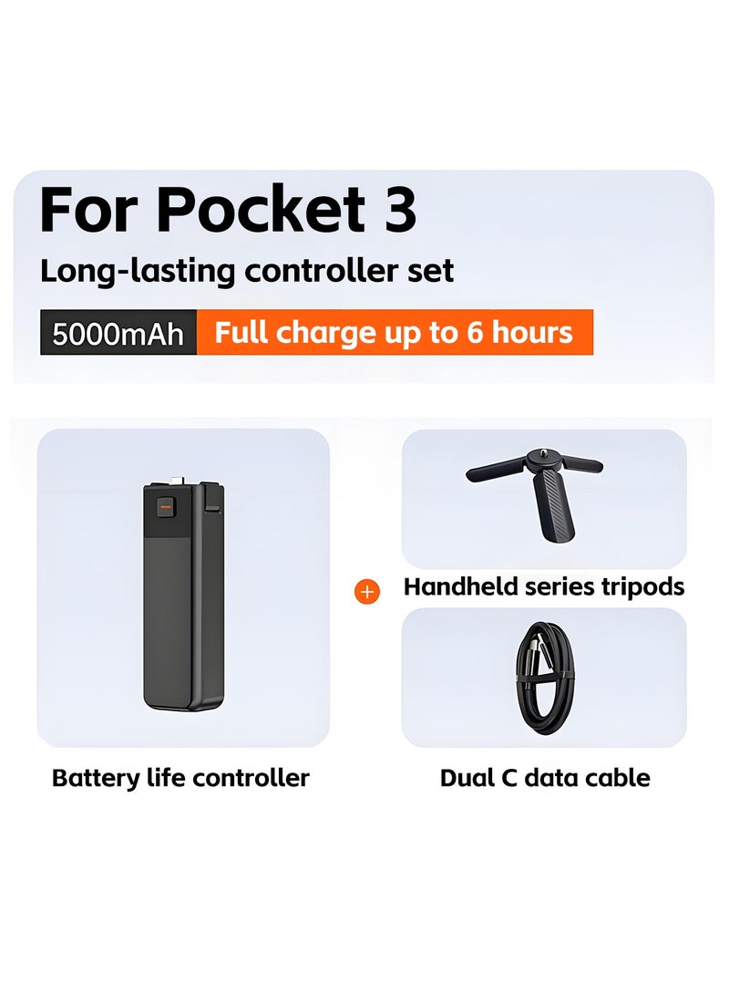 LKTOP مقبض بطارية Pocket 3 مع حامل ثلاثي القوائم، شحن سريع 22.5 واط، بطارية مدمجة بسعة 5000 مللي أمبير، خيط 1/4" محجوز - Image 1