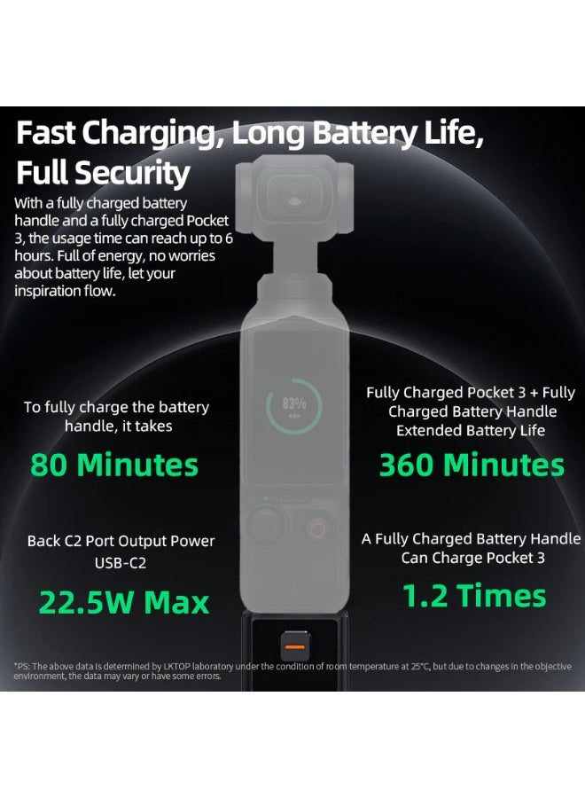 LKTOP مقبض بطارية Pocket 3 مع حامل ثلاثي القوائم، شحن سريع 22.5 واط، بطارية مدمجة بسعة 5000 مللي أمبير، خيط 1/4" محجوز - Image 5