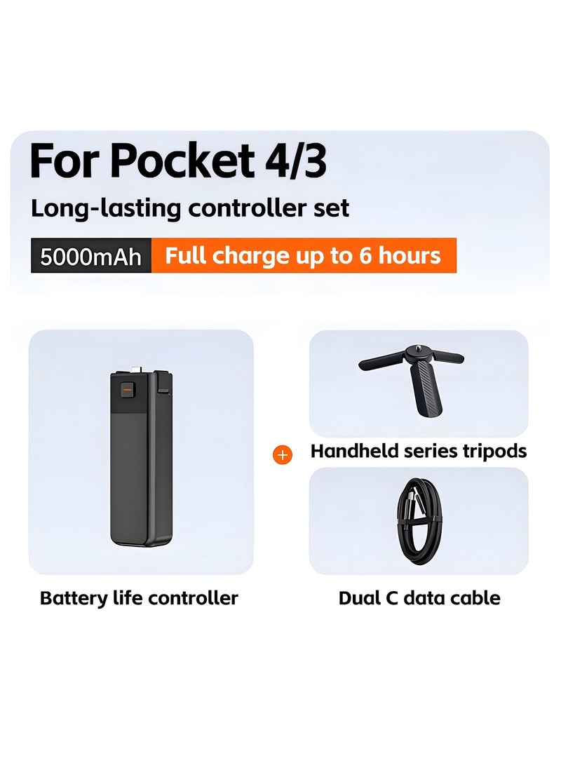 LKTOP Pocket 4 Pocket 3 Battery Handle with a tripod , 22.5W Fast Charging, Built-in 5000mAh Battery, Reserved 1/4” Thread - Image 1