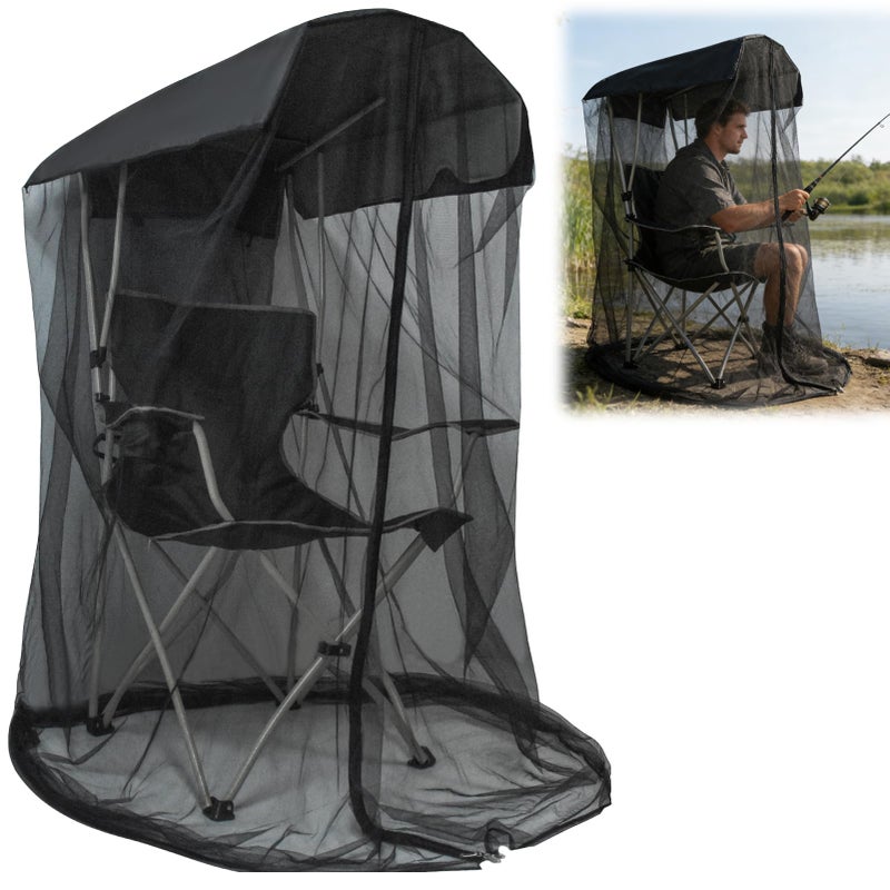 Emsiok 63" H Mosquito Net Cover for Canopy Chair, Bug Barrier Mosquitos Mesh Tent Black Chair Mosquito Netting with Zipper Opening 35"X32" Waterproof Roof for Fishing Camping Chairs Outdoors, Excluding Chair - Image 1
