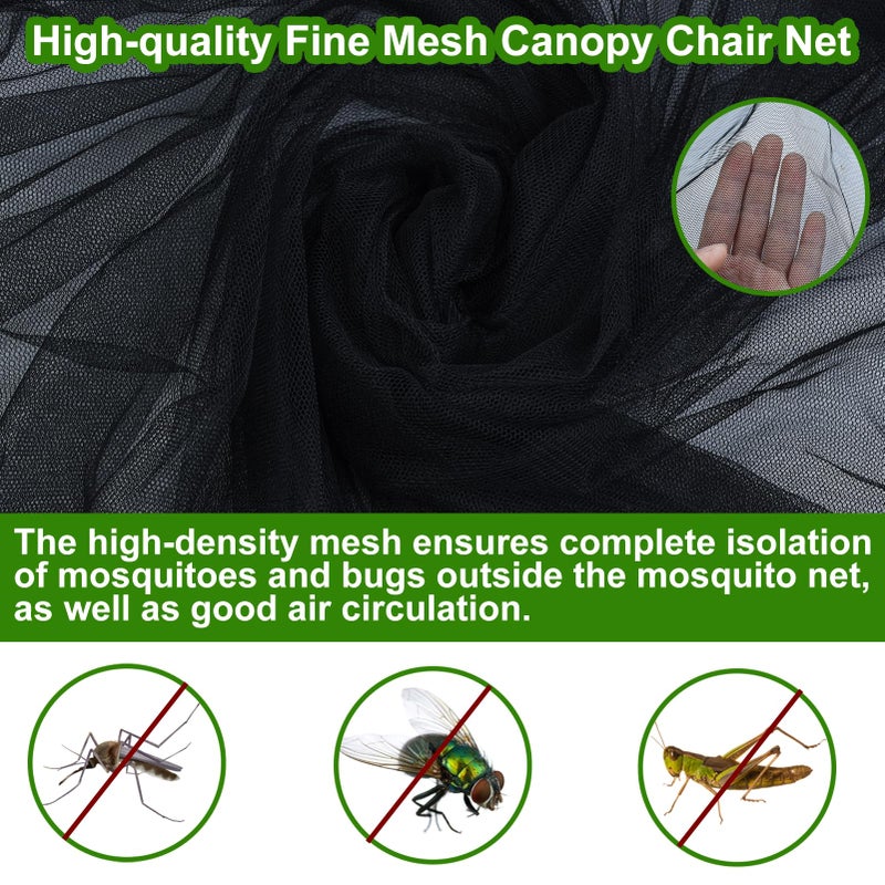 Emsiok 63" H Mosquito Net Cover for Canopy Chair, Bug Barrier Mosquitos Mesh Tent Black Chair Mosquito Netting with Zipper Opening 35"X32" Waterproof Roof for Fishing Camping Chairs Outdoors, Excluding Chair - Image 3