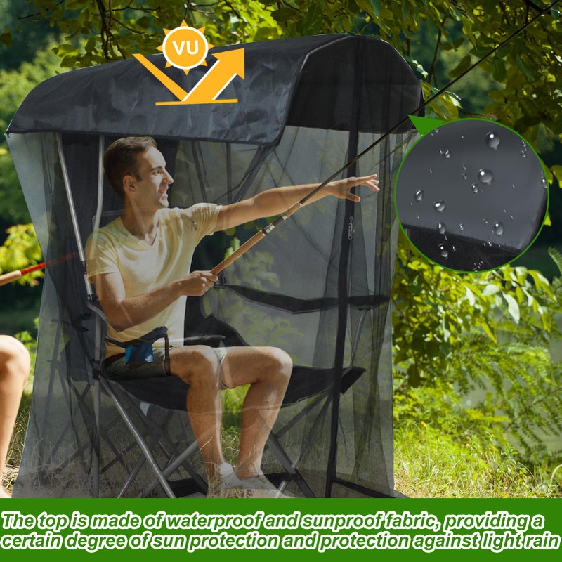 Emsiok 63" H Mosquito Net Cover for Canopy Chair, Bug Barrier Mosquitos Mesh Tent Black Chair Mosquito Netting with Zipper Opening 35"X32" Waterproof Roof for Fishing Camping Chairs Outdoors, Excluding Chair - Image 4