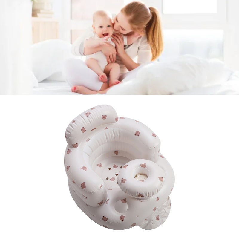 Baby Inflatable Seat Infant Back Support Sofa Sitting Up Toddler Chair Shower Floor Seater M Bear Pattern with Tray - Image 4