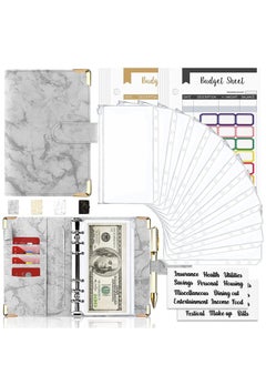 Womdee Budget Binder, Cash Envelopes for Budgeting, Money Organizer for Cash, 12Pcs Budget Binder with Cash Envelopes, Marble 6-Ring Money Saving Binder (Marble-Grey)  - Image 1