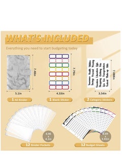 Womdee Budget Binder, Cash Envelopes for Budgeting, Money Organizer for Cash, 12Pcs Budget Binder with Cash Envelopes, Marble 6-Ring Money Saving Binder (Marble-Grey)  - Image 2