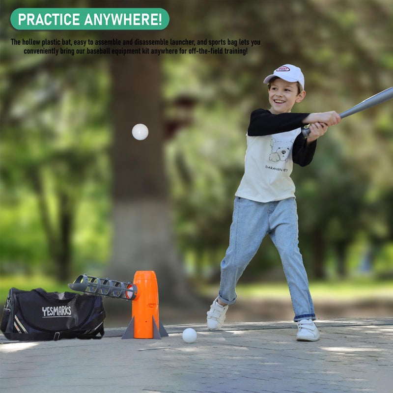 YESMARKS Kids Auto Baseball Pitching Machine Outdoor Toy Set - Training Equipment & Batting Practice Toys for Youth, Includes 10 Baseballs, Baseball Bat and Sports Bag - Image 4