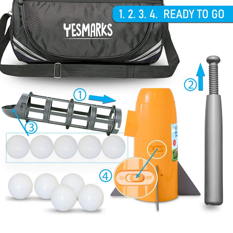 YESMARKS Kids Auto Baseball Pitching Machine Outdoor Toy Set - Training Equipment & Batting Practice Toys for Youth, Includes 10 Baseballs, Baseball Bat and Sports Bag - Image 5