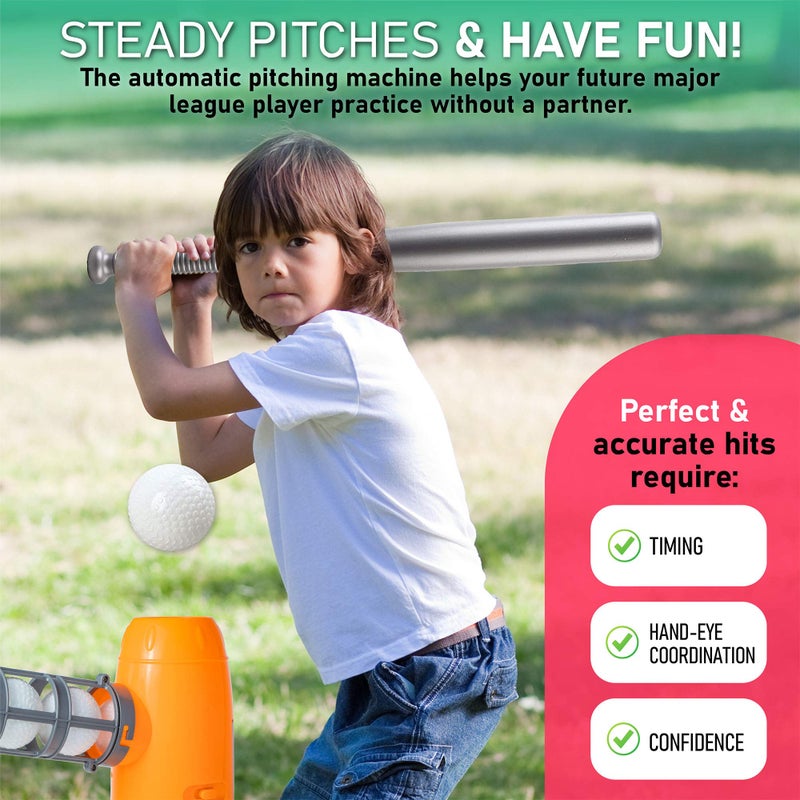YESMARKS Kids Auto Baseball Pitching Machine Outdoor Toy Set - Training Equipment & Batting Practice Toys for Youth, Includes 10 Baseballs, Baseball Bat and Sports Bag - Image 2