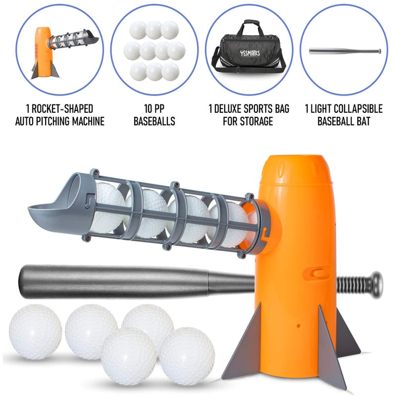 YESMARKS Kids Auto Baseball Pitching Machine Outdoor Toy Set - Training Equipment & Batting Practice Toys for Youth, Includes 10 Baseballs, Baseball Bat and Sports Bag - Image 3