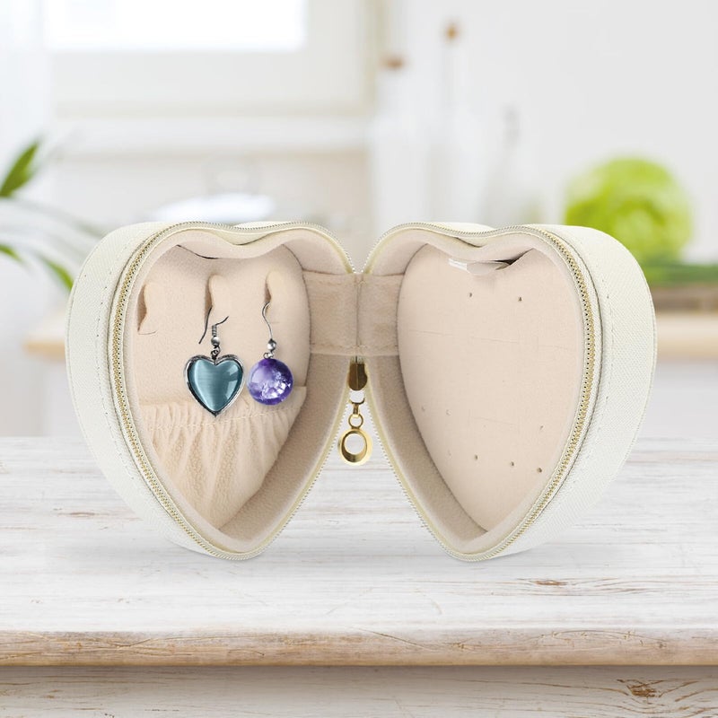 Heart Shaped Jewelry Box Portable Travel Organizer Compact Ring Earring Storage Case Pink - Image 5