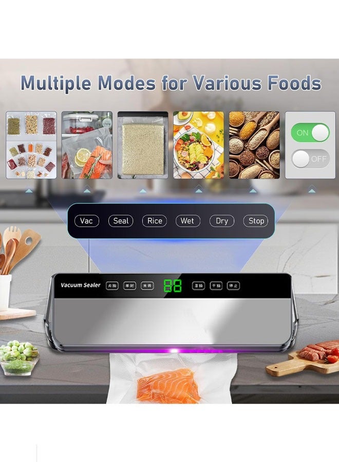 Vacuum Sealer Machine, Intelligent Pressure Control,  Multi-Mode Sealing System with Dry & Moist Modes, Automatic Heat Sealing Stainless Steel Fast-Compact Food Vacuum Sealers Machine, Automatic Food Vacuum Sealers for Dry & Moist Food Fresh Preservation  - Image 2