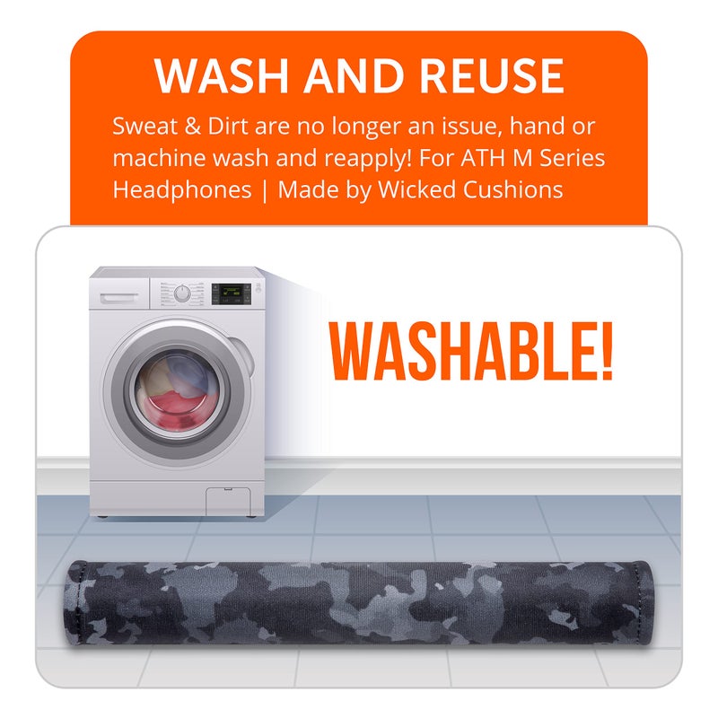 WC BandZ V2 Protective Headband Cover for Audio Technica ATH M Series Headphones - Machine Washable, No More Flaking Leather - Compatible with M50X / M50XBT / M50 / M40X & More | (Black Camo) - Image 5