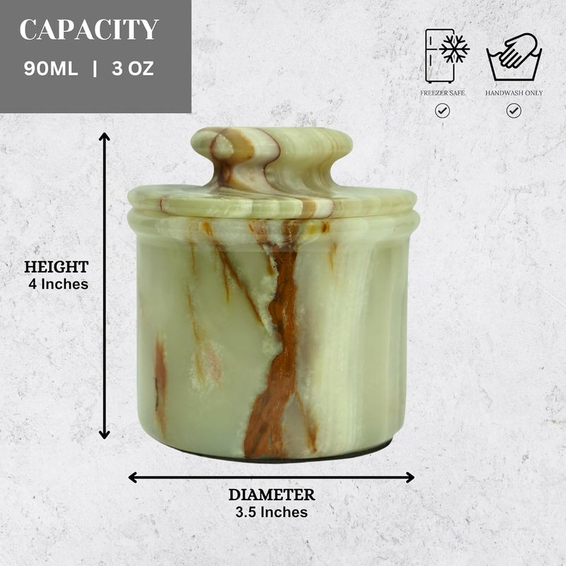 OceanicX Green Onyx Butter Keeper - Round Marble Butter Dish for Countertop, 4" x 3.5" Butter Crock, Natural Green Onyx Kitchen Decor, Handle With Care - Image 2