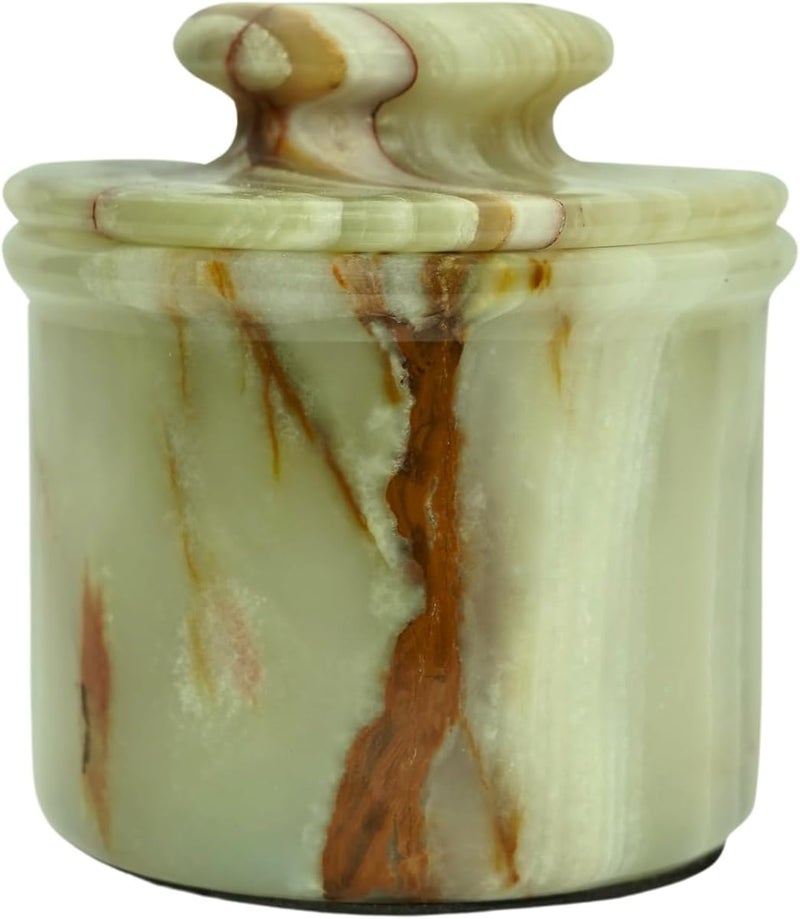 OceanicX Green Onyx Butter Keeper - Round Marble Butter Dish for Countertop, 4" x 3.5" Butter Crock, Natural Green Onyx Kitchen Decor, Handle With Care - Image 1