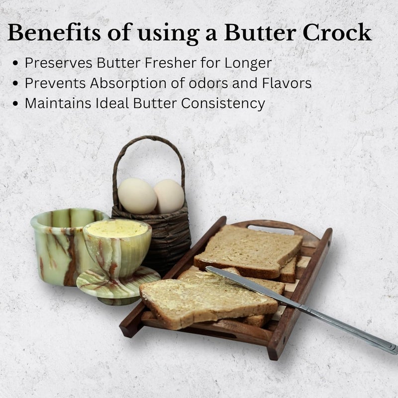 OceanicX Green Onyx Butter Keeper - Round Marble Butter Dish for Countertop, 4" x 3.5" Butter Crock, Natural Green Onyx Kitchen Decor, Handle With Care - Image 3