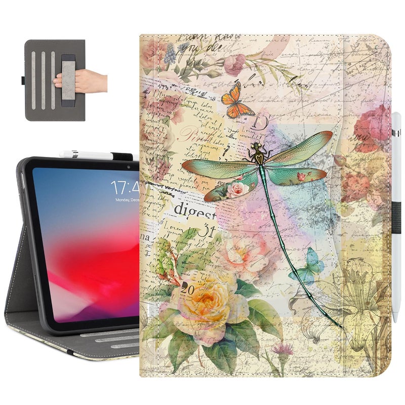 Vimorco Case for iPad (A16) 11th Generation 2025, for iPad 11th/10th Generation Case, Pencil Holder with Hand Strap & Pocket, Multi-Angle Viewing PU Leather Cover, Auto Wake/Sleep, Dragonfly Flower - Image 1