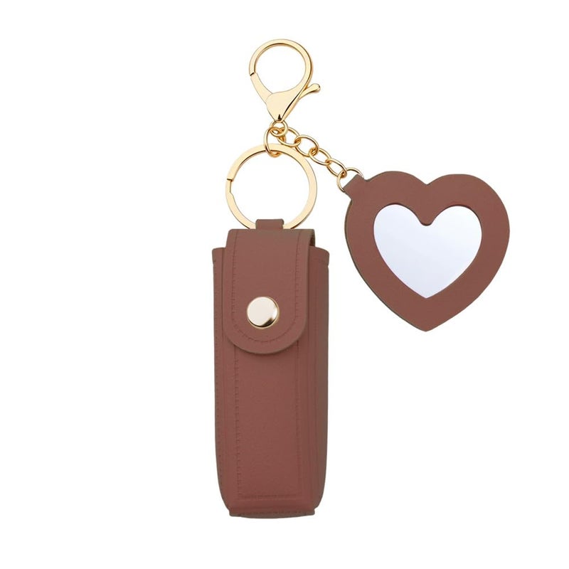 Sisadodo Lipstick Holder Keychains Pouch for Women Lipstick Case with Mirror Keychain for Purse Backpack Car Keys Keychains for Women Brown Lip Balm Holder Keychain Lip Oil Key Chain for Bag - Image 3