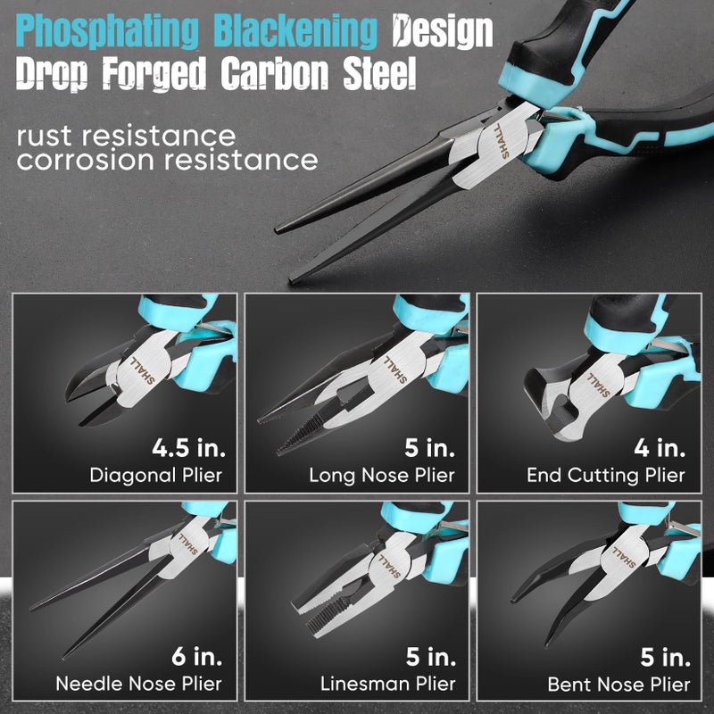 SHALL Mini Pliers Set, 6-Piece Small Pliers Tool Set Includes Needle Nose, Long Nose, Bent Nose, Diagonal, End Cutting and Linesman for Making Crafts, Electronic Repairing & Jewelry with Pouch - Image 2