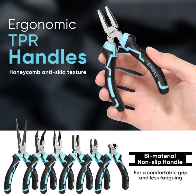 SHALL Mini Pliers Set, 6-Piece Small Pliers Tool Set Includes Needle Nose, Long Nose, Bent Nose, Diagonal, End Cutting and Linesman for Making Crafts, Electronic Repairing & Jewelry with Pouch - Image 3