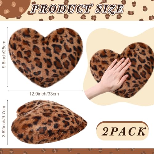 Fiwochic 2 Pack Leopard Heart Shaped Pillow Small Cheetah Print Love Pillows 13 x 10 Inch Faux Rabbit Fur Pillows Leopard Throw Heart Pillow for Wedding Anniversary Vintage Room Decorative - Image 3
