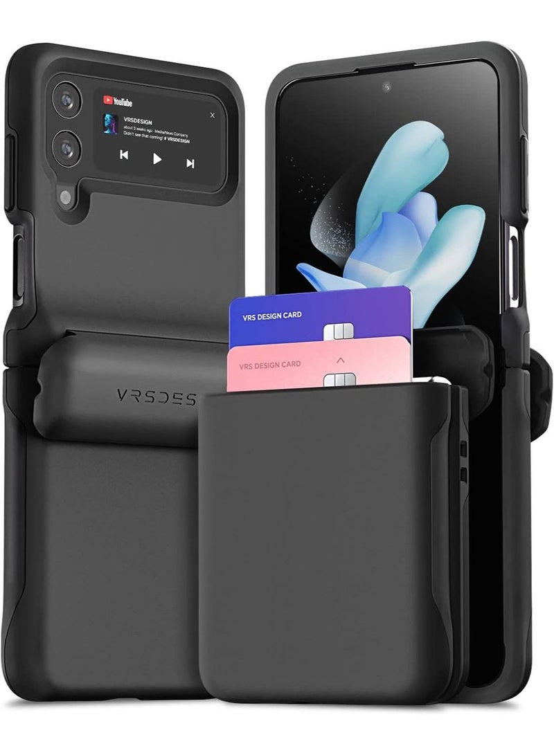 VRS Design Terra Guard Modern Go Z Flip 4 Case Cover Wallet with Hinge Protection and 2 Card Holder Slot - Matte Black 