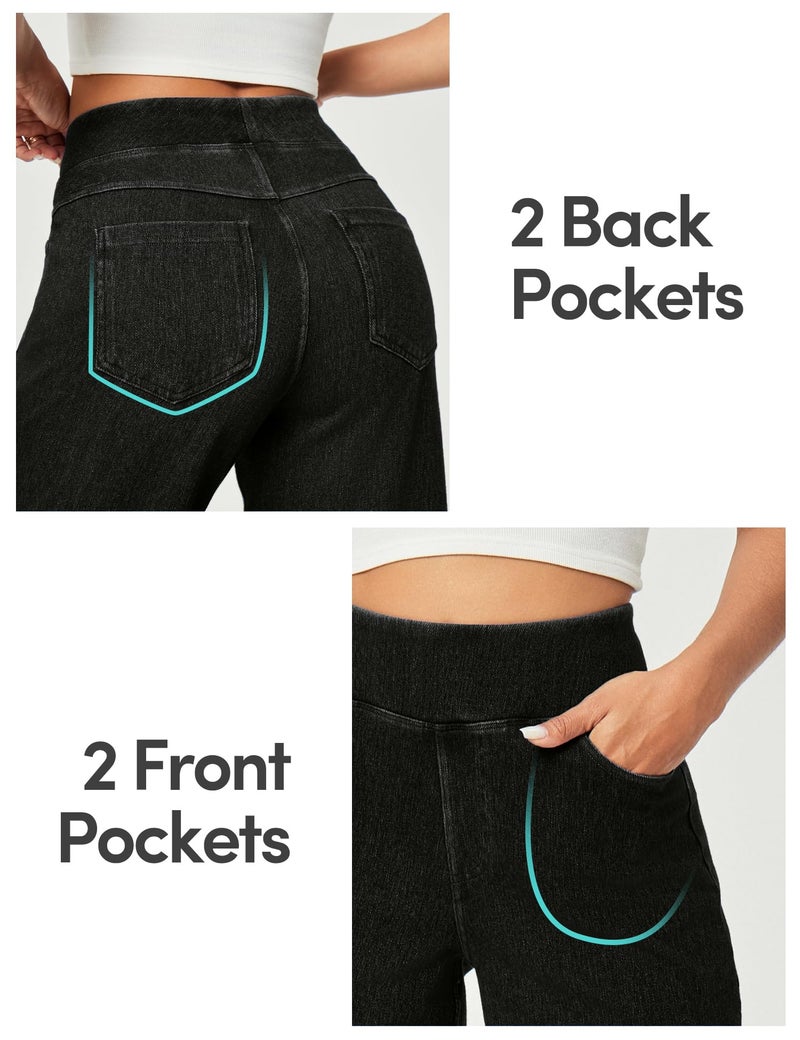 IUGA Wide Leg Jeans Woman High Waisted Pull On Baggy Jeans for Women Stretchy Trendy Womens Jean Straight Casual Denim Pants Black - Image 5