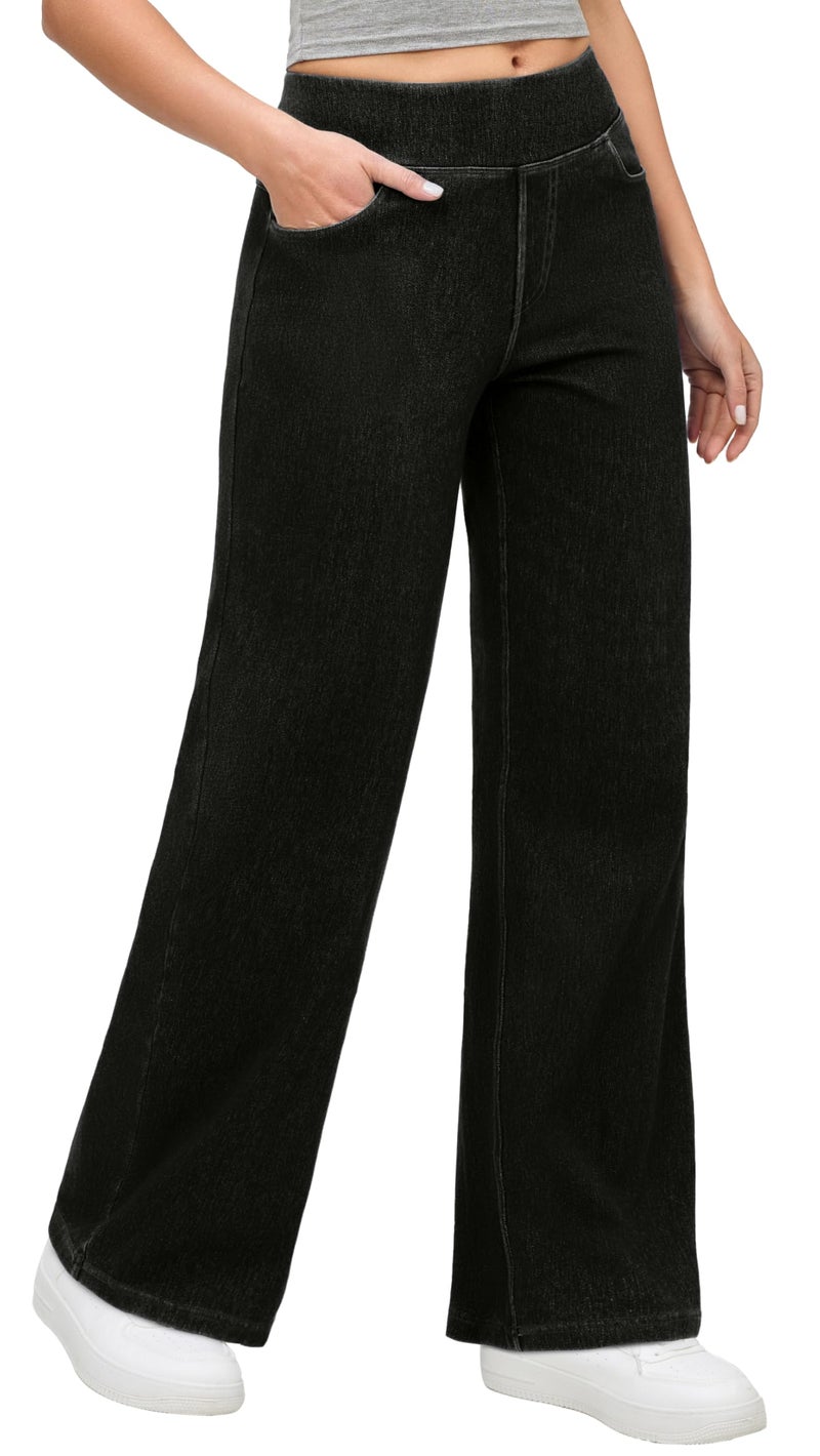 IUGA Wide Leg Jeans Woman High Waisted Pull On Baggy Jeans for Women Stretchy Trendy Womens Jean Straight Casual Denim Pants Black - Image 1