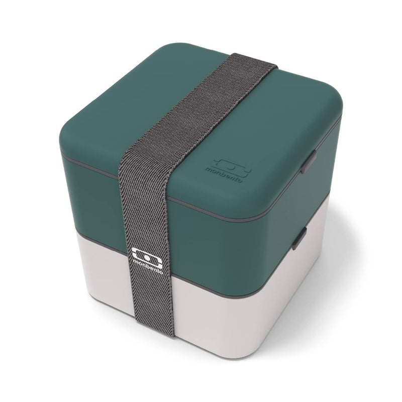 monbento  Large Bento Lunch Box MB Square green Pinegray Coton with Compartments  Leakproof Lunch Box for WorkPicnicMeal Prep  BPA Free  Microwave  Dishwasher Safe  Green  Gray