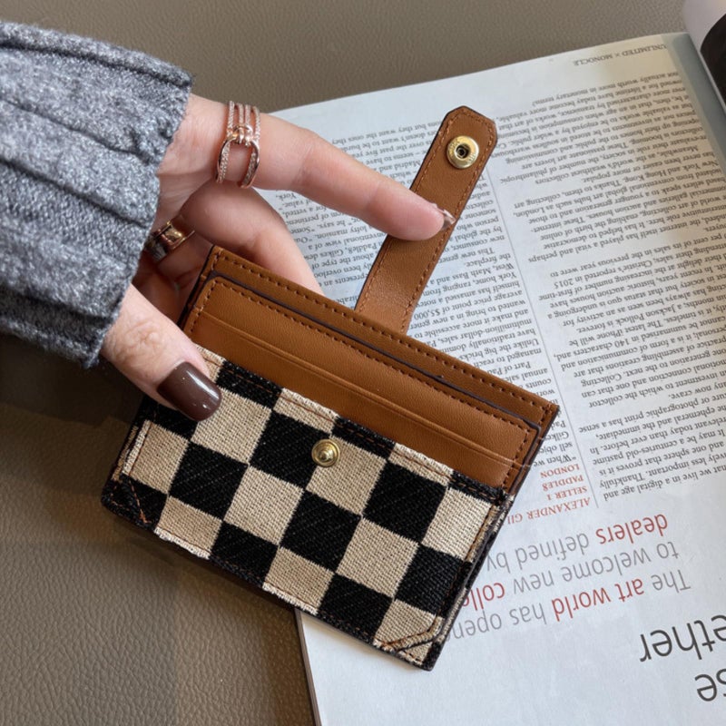 TURBOOST Cute Slim Card Holder Canvas Front Pocket Checkered Wallet, Small Credit Card Case for Women (Brown) - Image 2