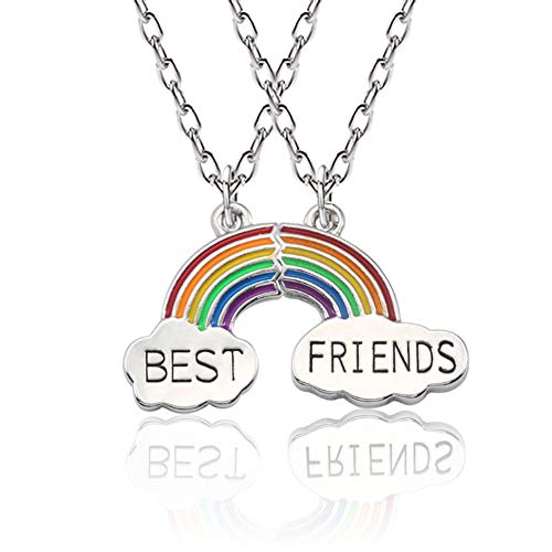FLYPARTY Best Buds BFF Best Friends Matching Heart Pendant Necklaces Forever Friendship Birthday Gift (Rainbow) - Image 1