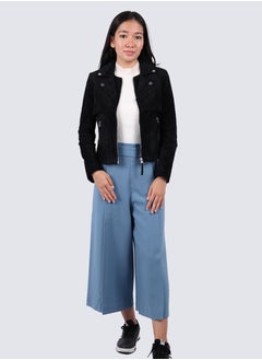 Women's Zipper-Fastened Biker Jacket in Black