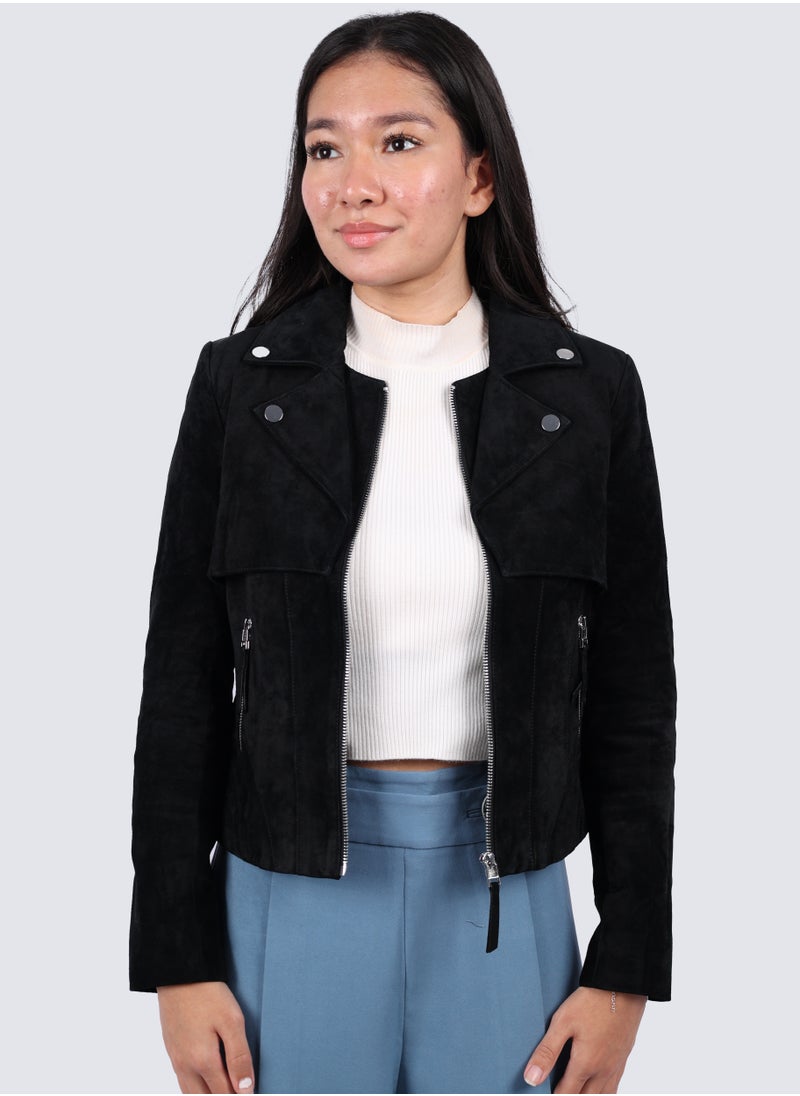 VERO MODA - Women's Zipper-Fastened Biker Jacket in Black - Image 1