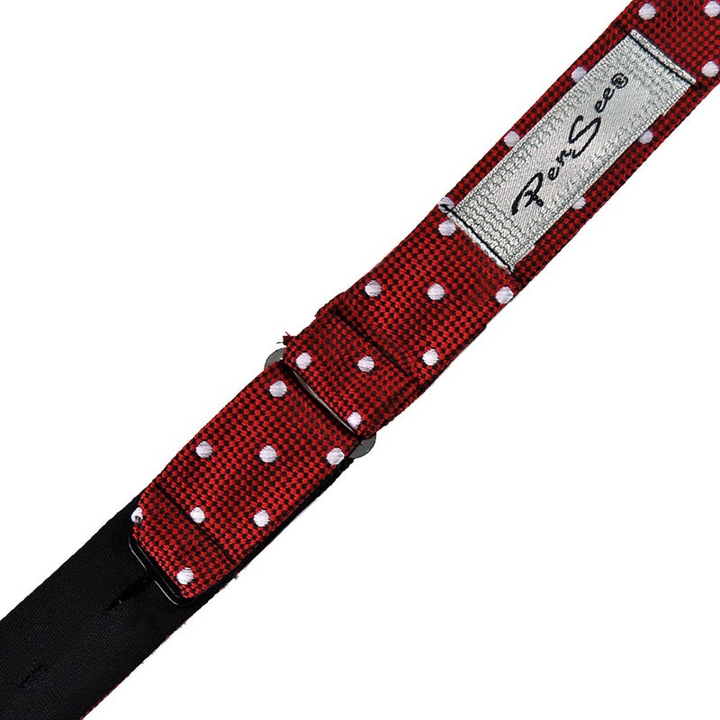 PenSee Mens Self Bow Tie Red and White Polka Dot Jacquard Woven Silk Bow Ties - Image 4
