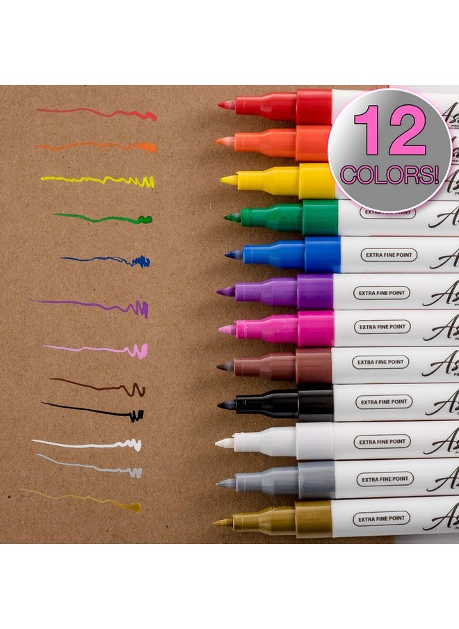 Asani - Paint Pens Acrylic Markers Set (12 Color) Rock Painting Glass Wood Porcelain Ceramic Fabric Paper Kindness Rocks Mugs Calligraphy Unique Arts & Crafts Supplies (Extra Fine Point) - Image 1