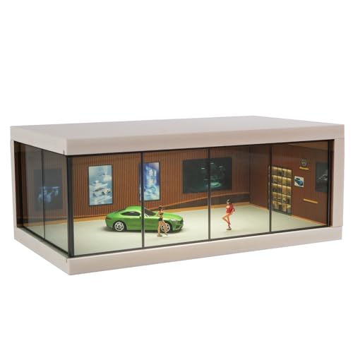 kivcmds Display Case for Hot Wheels Matchbox Cars with USB Lights164 Scale Diecast Model Car Storage Car Showroom Scene Diorama Parking Garage Brown - Image 1