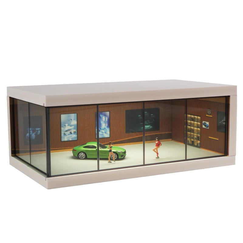 kivcmds Display Case for Hot Wheels Matchbox Cars with USB Lights164 Scale Diecast Model Car Storage Car Showroom Scene Diorama Parking Garage Brown - Image 2