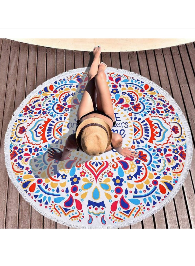 150cm Thick Round Beach Towel Blanket Microfiber Yoga Mat with Tassels Soft Water Absorbent Multi Purpose Towel for Two Persons Microfiber Beach Bath Picnic Blanket Yoga Mat Wrap Skirt  - Image 5