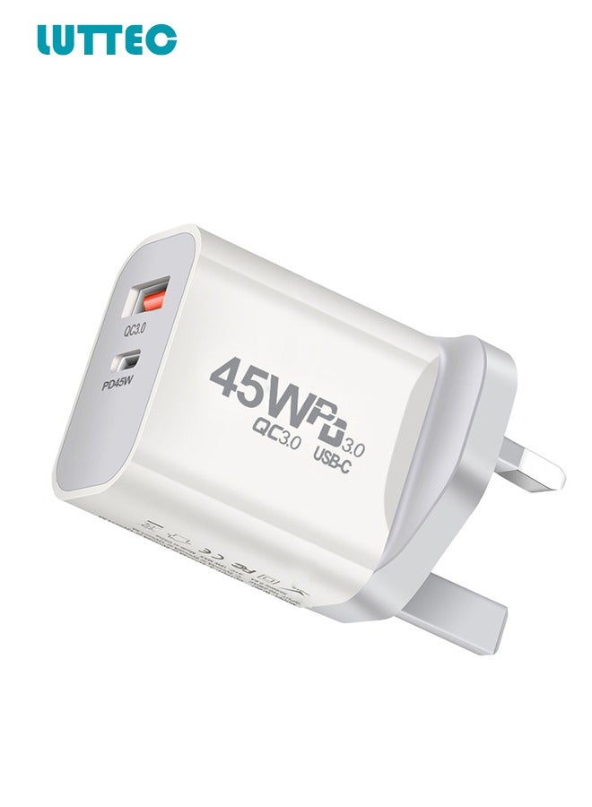 45W GaN Charger Adapter, Dual PD for IP16X Mobile Phone Dual Port A+C Charging Head, PD3.0/QC4.0 Fast Charging, Portable Travel Wall Charger, Compact and Portable, Safe and Durable