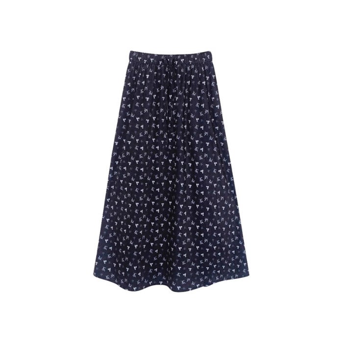 Golden Velvet Winter Korean Floral Skirt Womens Design-Sense Elite Waist High Waist Retro Mid-Length A- Line Dress Black
