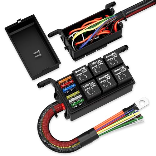 DaierTek 12V Relay Box 6 Way12 AWG PreWired Waterproof Relay Box 6 Slot ATCATO Fuse Relay Block Universal Relay Panel for Automotive Car Marine Boat
