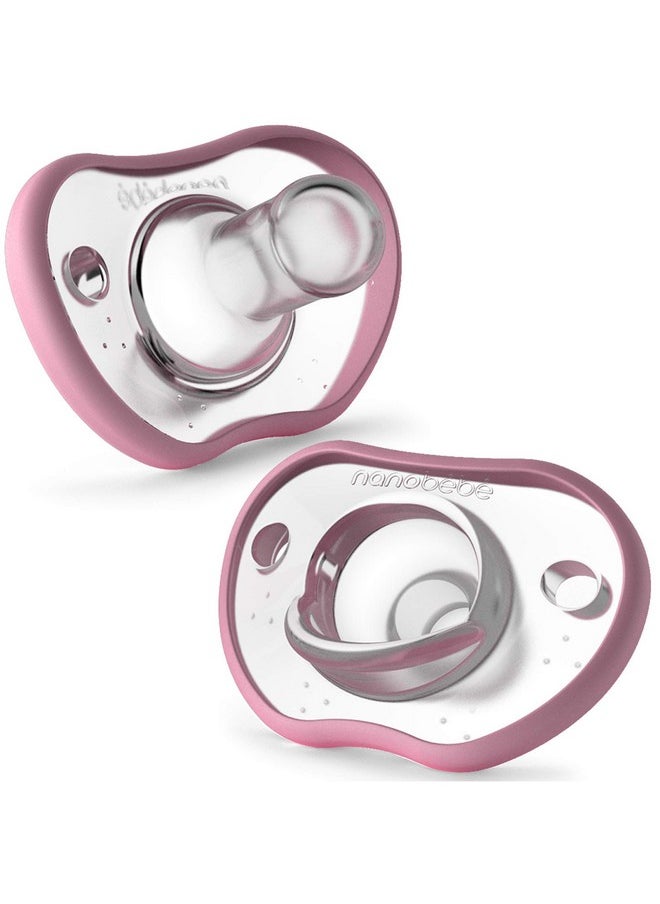 NANOBEBE Nanobebe Baby Pacifiers 0-3 Month - Orthodontic, Curves Comfortably With Face Contour, Award Winning For Breastfeeding Babies, 100% Silicone - Bpa Free. Perfect Baby Registry Gift 2Pk,Pink  - Image 1