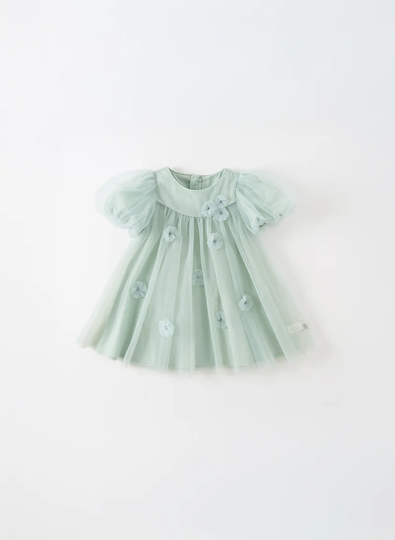 Dave & Bella Green Tulle Flowers Dress