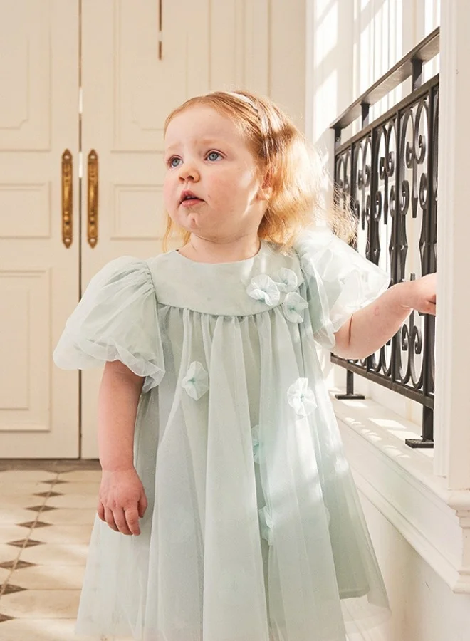 ديف اند بيلا فستان تول كريمي مزين بالزهور