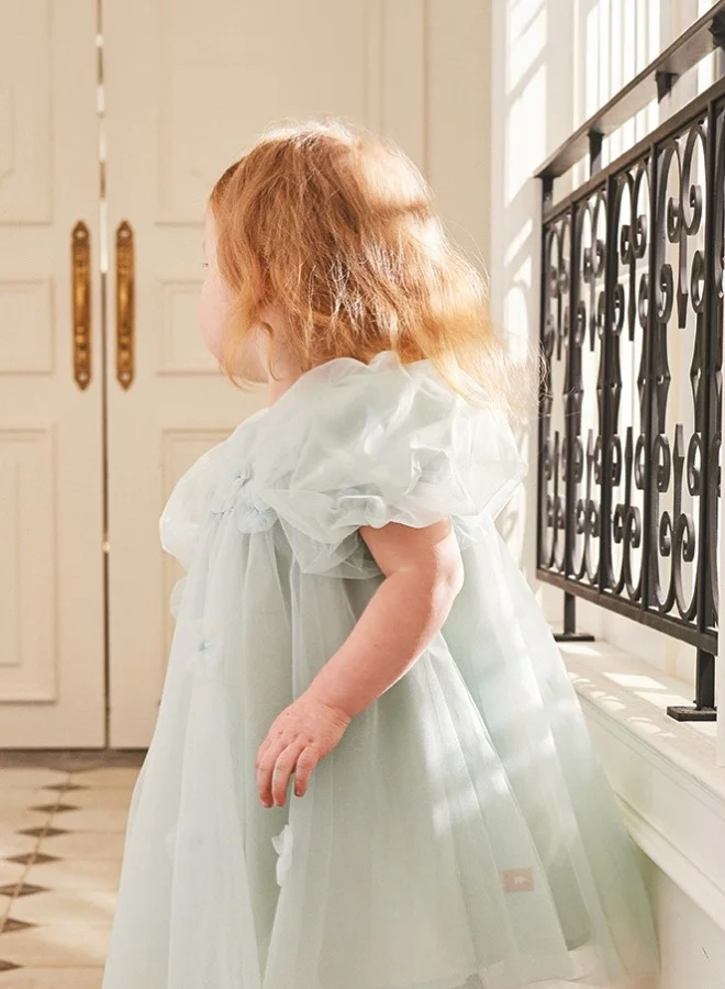 ديف اند بيلا فستان تول كريمي مزين بالزهور